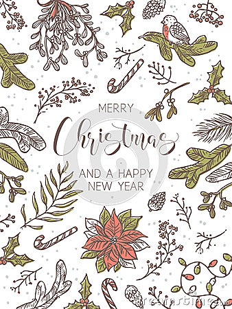 Merry Christmas and Happy New Year festive vertical holiday background Vector Illustration